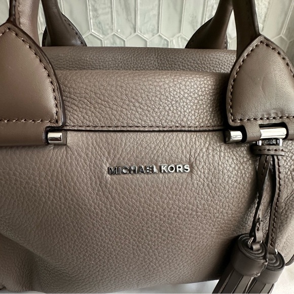 Michael Kors Bedford Pebbled Leather Satchel Bag With Tassels - Taupe - Picture 7 of 13